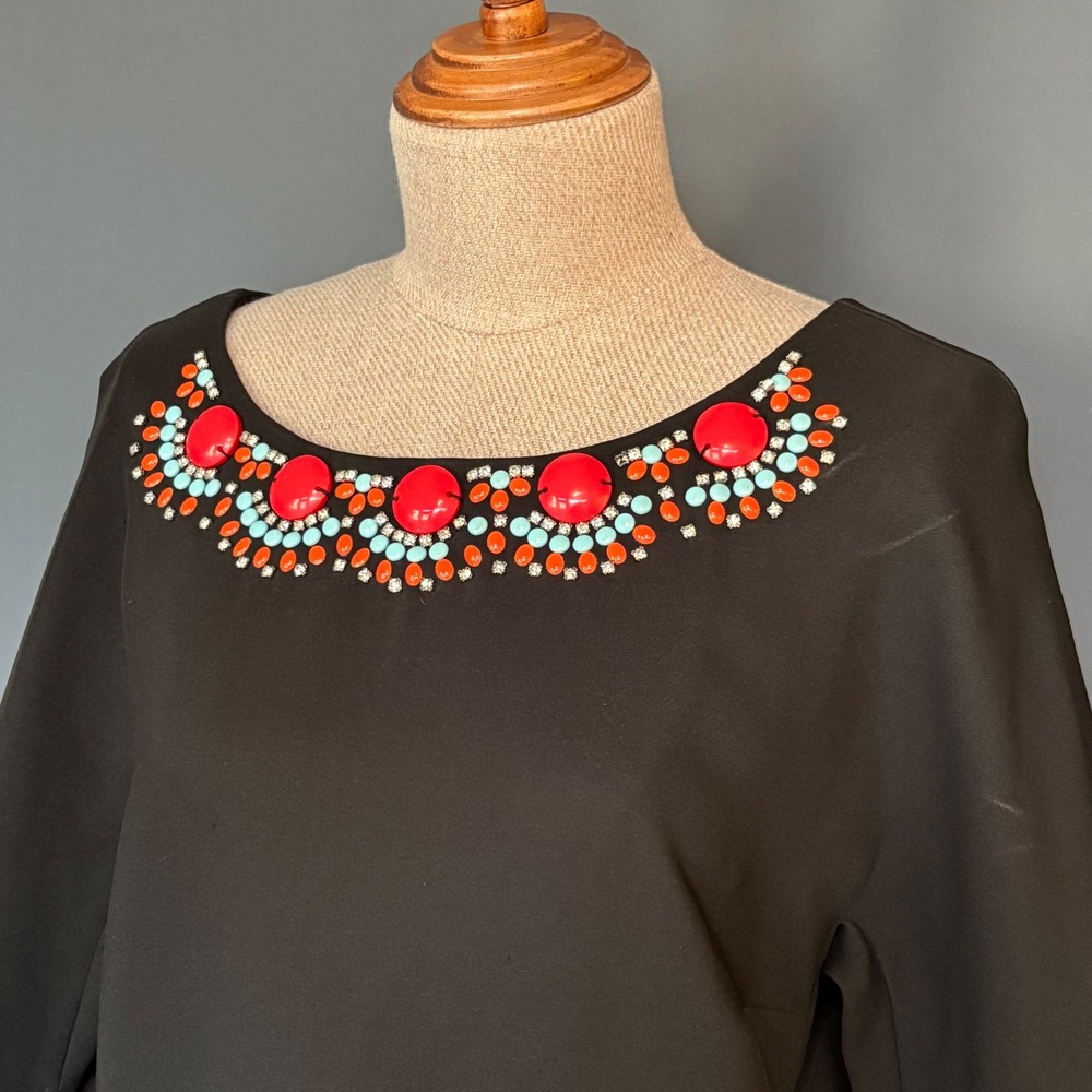 Cynthia Steffe Embellished Dress | Size 8 | Black 60s Style Flared Sleeves
